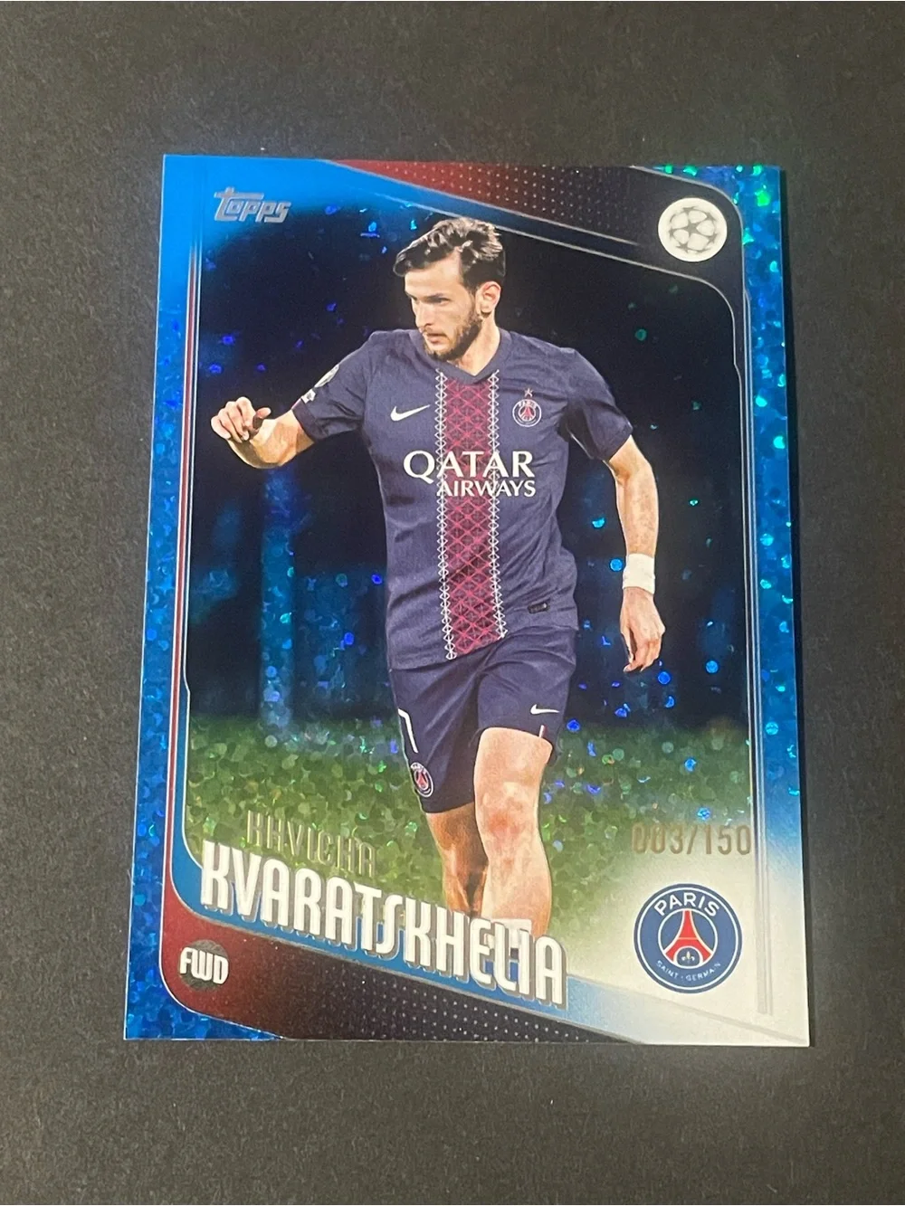 Khvicha Kvaratskhelia 2025-26 Topps UEFA Club Competitions Blue Foil 003/150